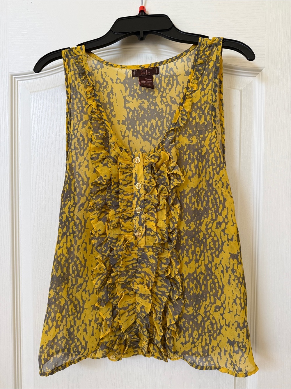 Ruffle-Front Yellow and Gray Sleeveless Camisole